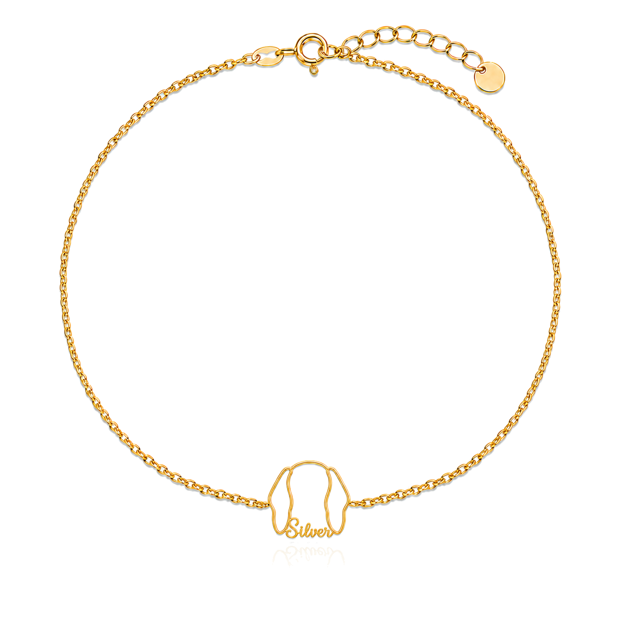 Soulyshine Weimaraner Whisper Outline pet face and Silver name handcrafted bracelet - 18K Gold Vermeil front