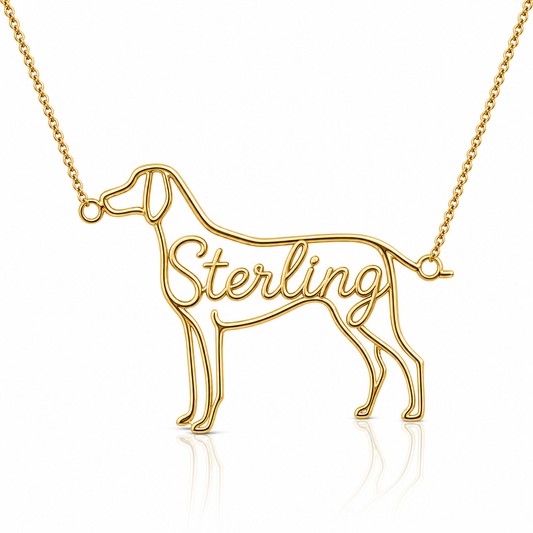 Soulyshine Weimaraner personalized dog silhouette name necklace in gold - Sterling design
