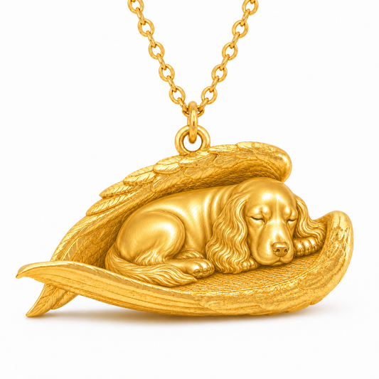 Soulyshine Welsh Springer Spaniel The Sleeping Angel – Personalized Pet Necklace - 18K Gold Vermeil front