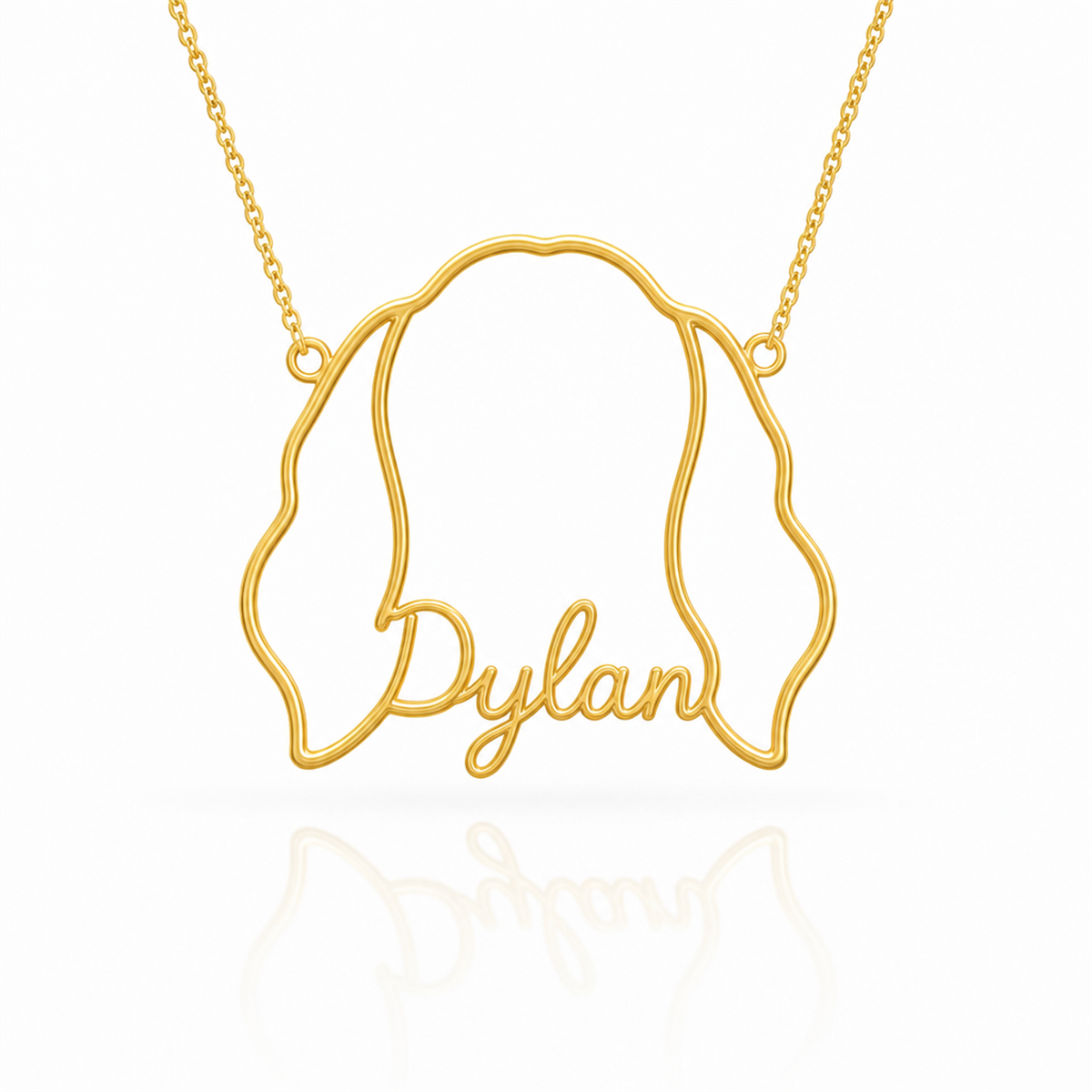 Soulyshine Welsh Springer Spaniel personalized outline pet face and name necklace in gold