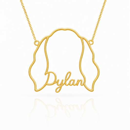 Soulyshine Welsh Springer Spaniel personalized outline pet face and name necklace in gold