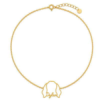 Soulyshine Welsh Springer Spaniel Whisper Outline pet face and Dylan name handcrafted bracelet - 18K Gold Vermeil front