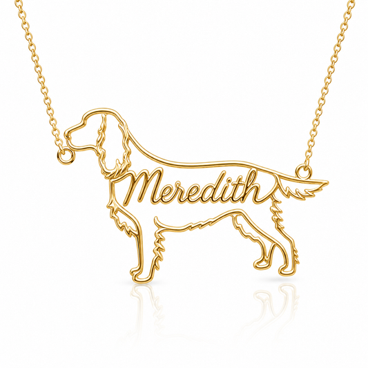 Soulyshine Welsh Springer Spaniel personalized dog silhouette name necklace in gold - Meredith design