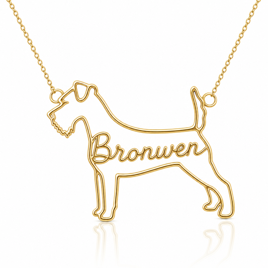 Soulyshine Welsh Terrier personalized dog silhouette name necklace in gold - Bronwen design