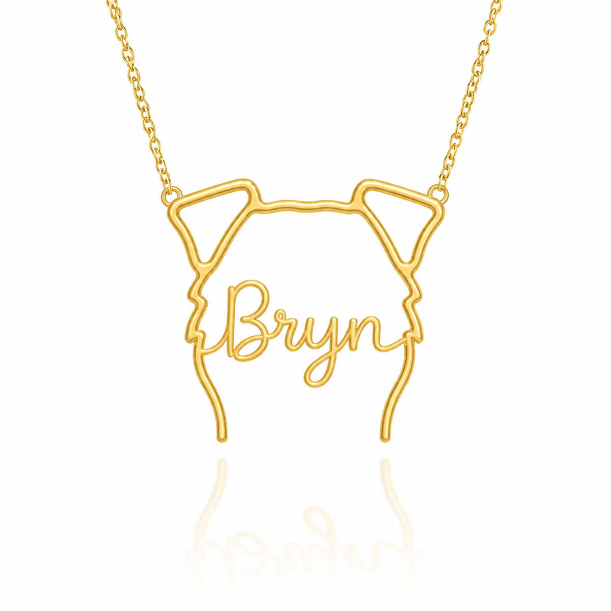 Soulyshine Welsh Terrier personalized outline pet face and name necklace in gold