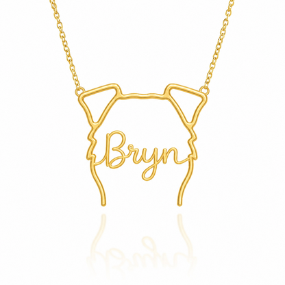 Soulyshine Welsh Terrier personalized outline pet face and name necklace in gold