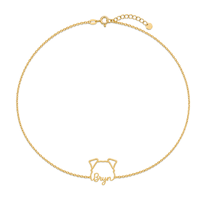 Soulyshine Welsh Terrier Whisper Outline pet face and Bryn name handcrafted bracelet - 18K Gold Vermeil front