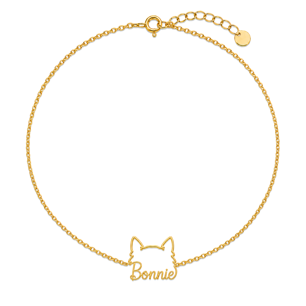 Soulyshine West Highland White Terrier Whisper Outline pet face and Bonnie name handcrafted bracelet - 18K Gold Vermeil front