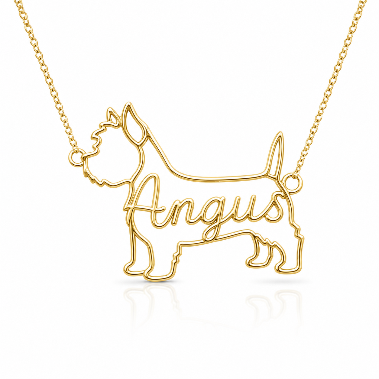 Soulyshine Westie personalized dog silhouette name necklace in gold - Angus design