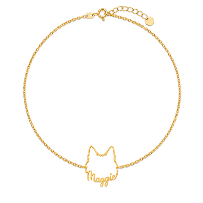 Soulyshine Westie Whisper Outline pet face and Maggie name handcrafted bracelet - 18K Gold Vermeil front