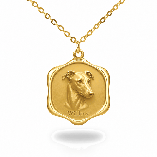 Soulyshine Whippet Precious Paw personalized pet photo necklace - 18K Gold Vermeil front