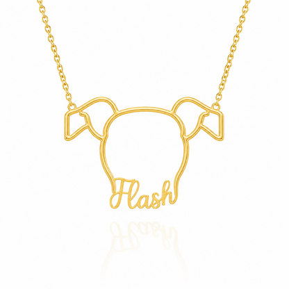 Soulyshine Whippet personalized outline pet face and name necklace in gold