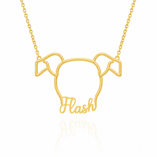 Soulyshine Whippet personalized outline pet face and name necklace in gold