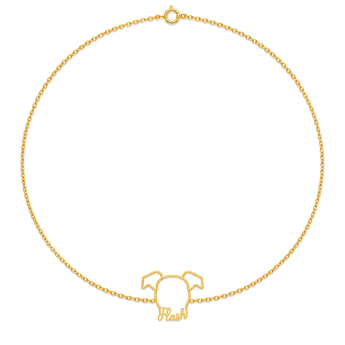 Soulyshine Whippet Whisper Outline pet face and Flash name handcrafted bracelet - 18K Gold Vermeil front
