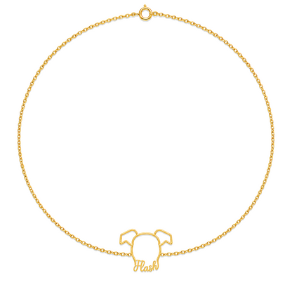 Soulyshine Whippet Whisper Outline pet face and Flash name handcrafted bracelet - 18K Gold Vermeil front