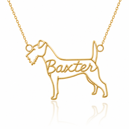 Soulyshine Wire personalized dog silhouette name necklace in gold - Baxter design