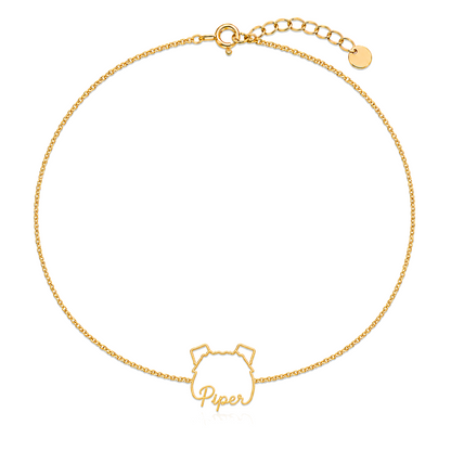 Soulyshine Wire Whisper Outline pet face and Piper name handcrafted bracelet - 18K Gold Vermeil front