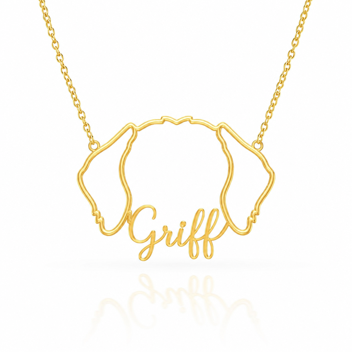 Soulyshine Wirehaired Pointing Griffon personalized outline pet face and name necklace in gold