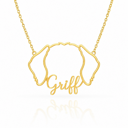 Soulyshine Wirehaired Pointing Griffon personalized outline pet face and name necklace in gold