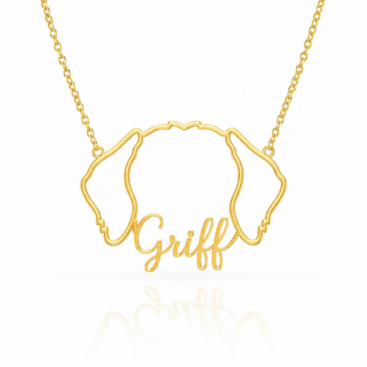 Soulyshine Wirehaired Pointing Griffon personalized outline pet face and name necklace in gold