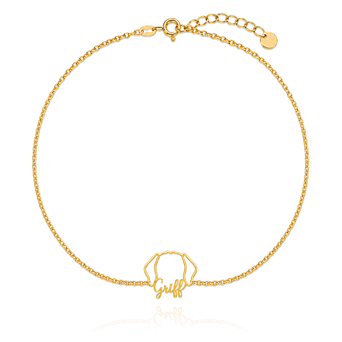 Soulyshine Wirehaired Pointing Griffon Whisper Outline pet face and Griff name handcrafted bracelet - 18K Gold Vermeil front
