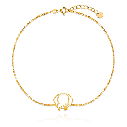 Soulyshine Wirehaired Pointing Griffon Whisper Outline pet face and Griff name handcrafted bracelet - 18K Gold Vermeil front