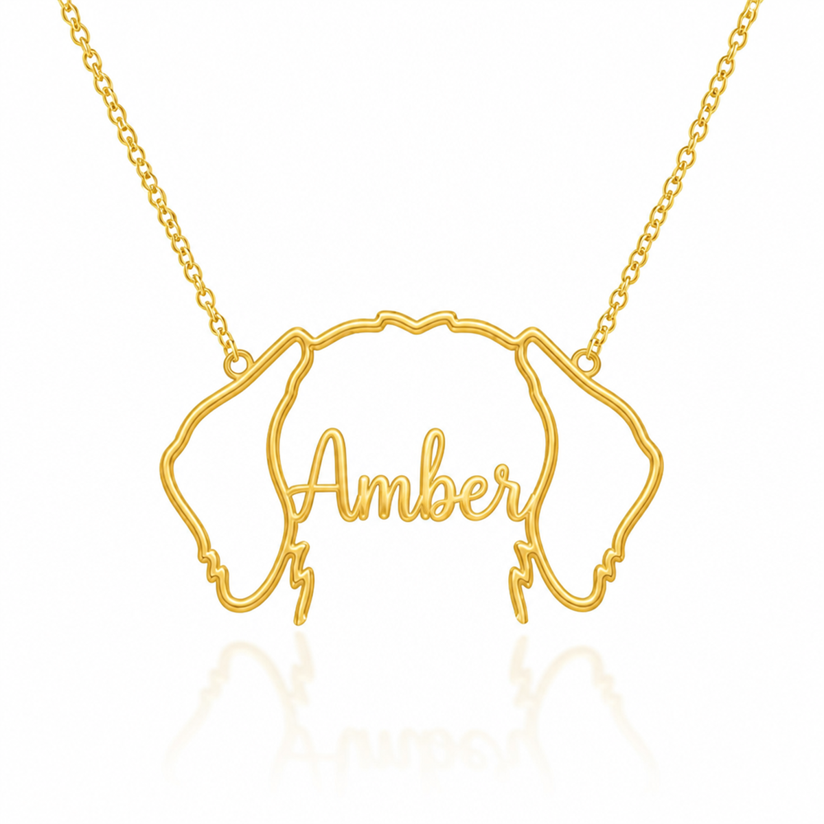Soulyshine Wirehaired Vizsla personalized outline pet face and name necklace in gold