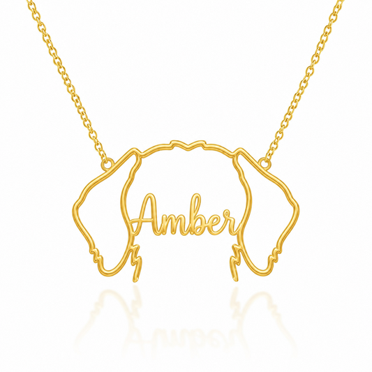 Soulyshine Wirehaired Vizsla personalized outline pet face and name necklace in gold