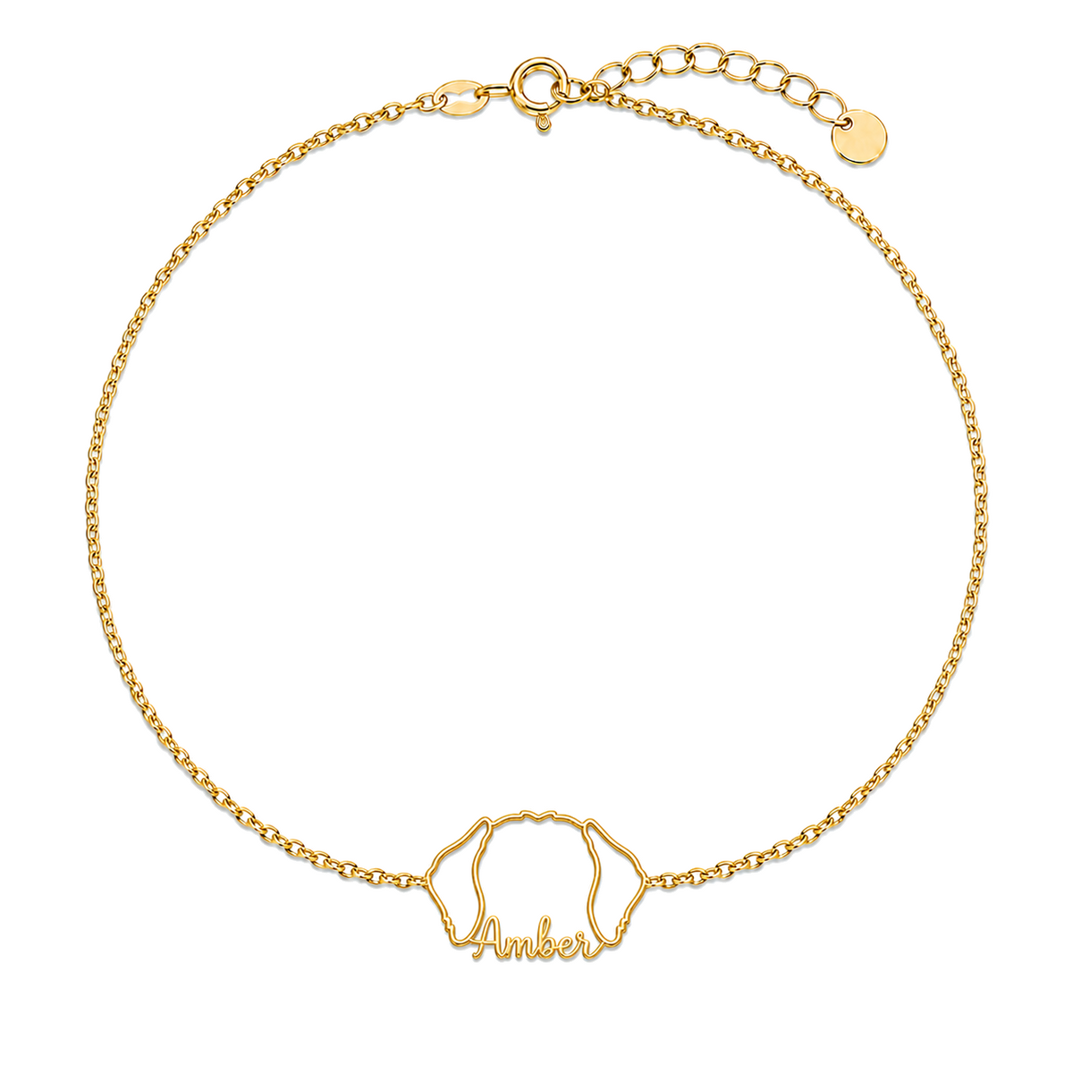 Soulyshine Wirehaired Vizsla Whisper Outline pet face and Amber name handcrafted bracelet - 18K Gold Vermeil front