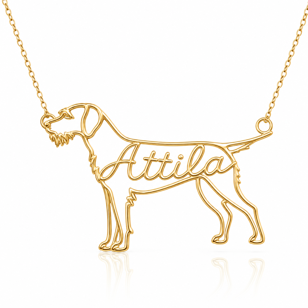 Soulyshine Wirehaired Vizsla personalized dog silhouette name necklace in gold - Attila design