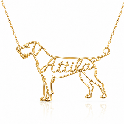 Soulyshine Wirehaired Vizsla personalized dog silhouette name necklace in gold - Attila design