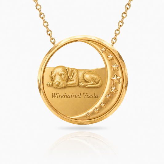 SoulyShine Wirehaired Vizsla Starry Slumber – Personalized Pet in The Moon Necklace - 18K Gold Vermeil front