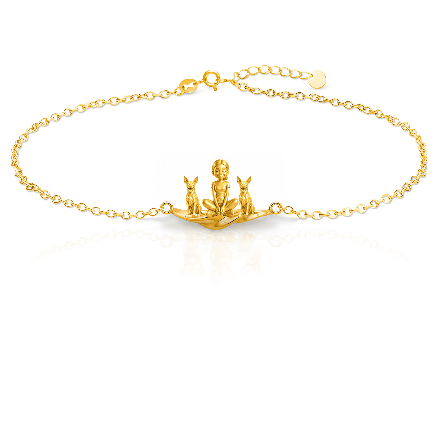 Xoloitzcuintli-coated Personalized Girl And Her Pets Bracelet - 10K Solid Gold - Front