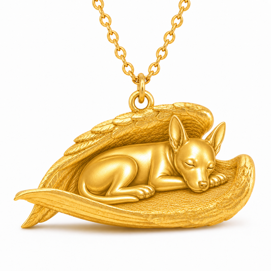 Soulyshine Xoloitzcuintli coated The Sleeping Angel – Personalized Pet Necklace - 18K Gold Vermeil front
