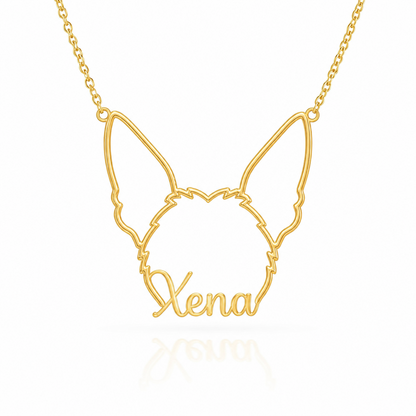 Soulyshine Xoloitzcuintli - coated personalized outline pet face and name necklace in gold