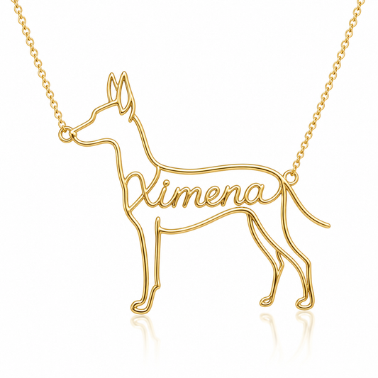 Soulyshine Xoloitzcuintli coated personalized dog silhouette name necklace in gold - Ximena design