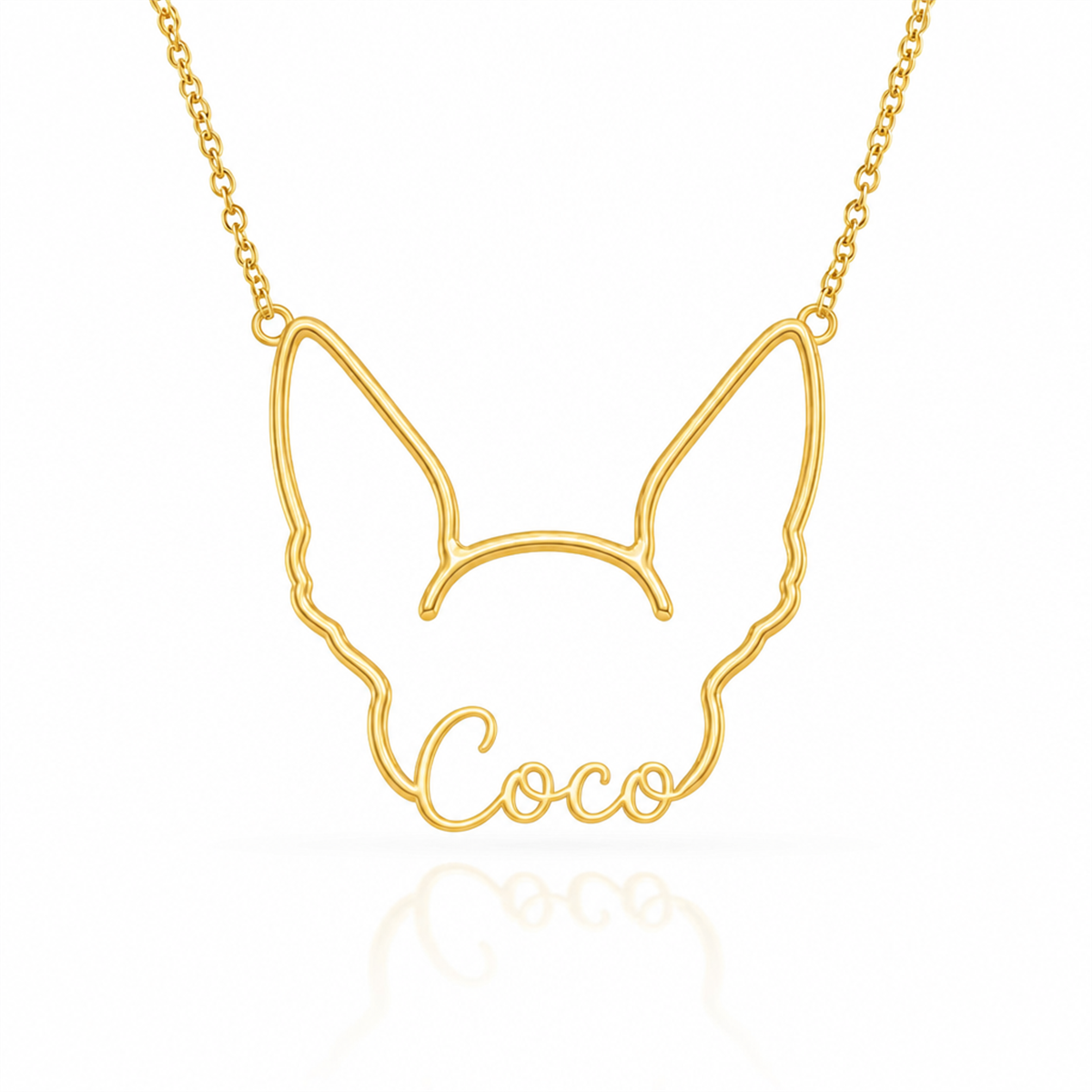 Soulyshine Xoloitzcuintli - hairless personalized outline pet face and name necklace in gold