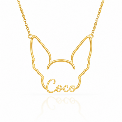 Soulyshine Xoloitzcuintli - hairless personalized outline pet face and name necklace in gold