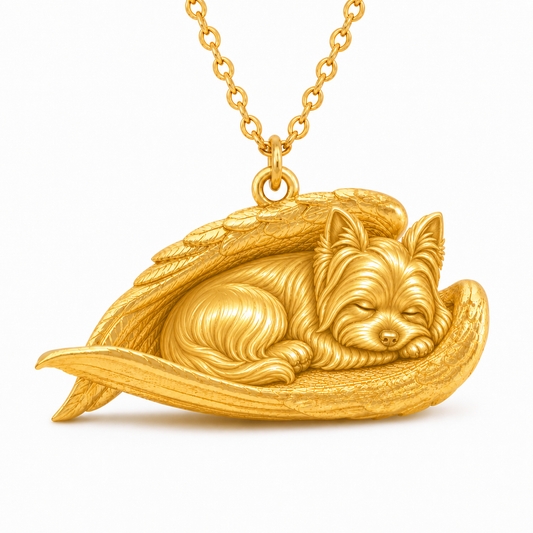 Soulyshine Yorkie The Sleeping Angel – Personalized Pet Necklace - 18K Gold Vermeil front