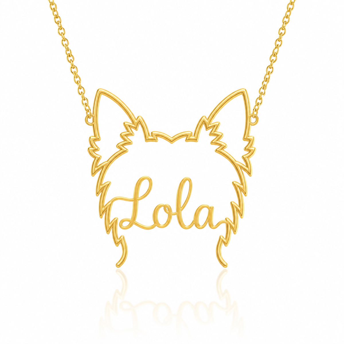 Soulyshine Yorkie personalized outline pet face and name necklace in gold