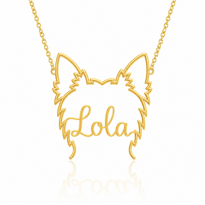 Soulyshine Yorkie personalized outline pet face and name necklace in gold