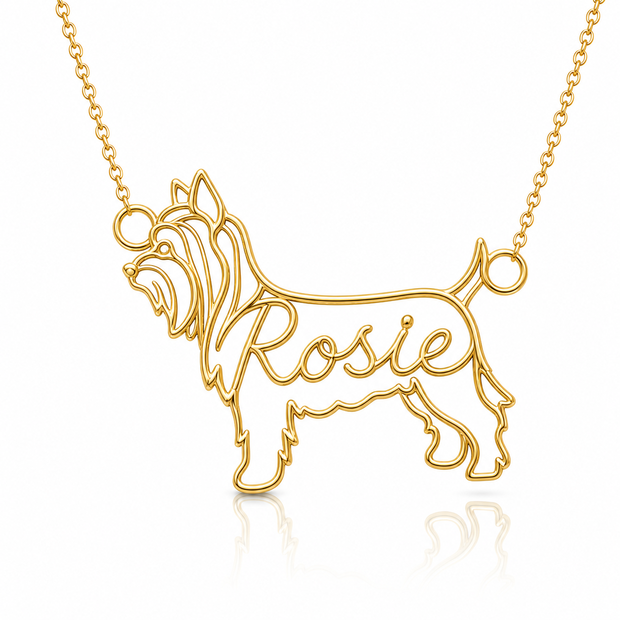 Soulyshine Yorkie personalized dog silhouette name necklace in gold - Rosie design