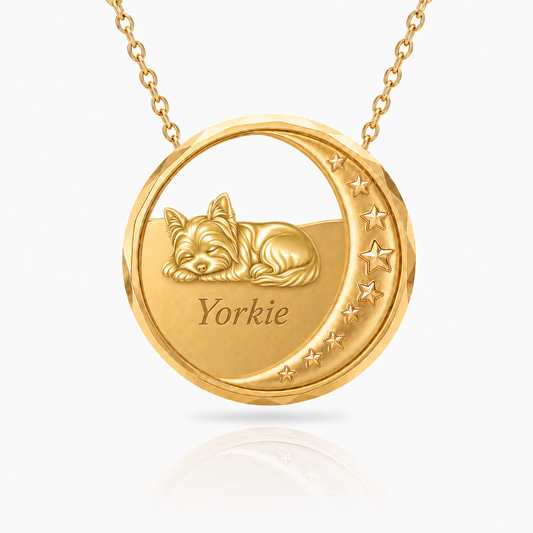 SoulyShine Yorkie Starry Slumber – Personalized Pet in The Moon Necklace - 18K Gold Vermeil front