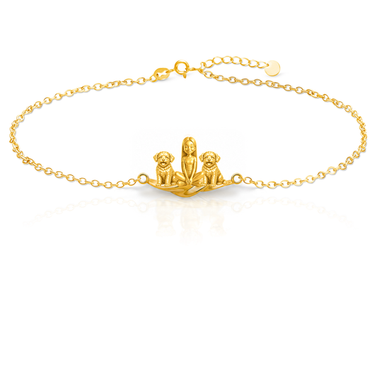 Yorkipoo Personalized Girl And Her Pets Bracelet - 10K Solid Gold - Front