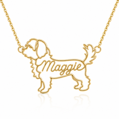 Soulyshine Yorkipoo personalized dog silhouette name necklace in gold - Maggie design