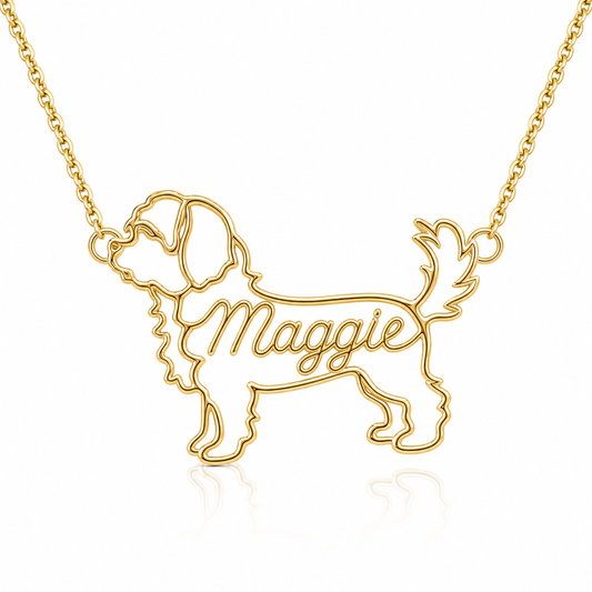 Soulyshine Yorkipoo personalized dog silhouette name necklace in gold - Maggie design