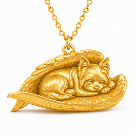 Soulyshine Yorkshire Terrier The Sleeping Angel – Personalized Pet Necklace - 18K Gold Vermeil front