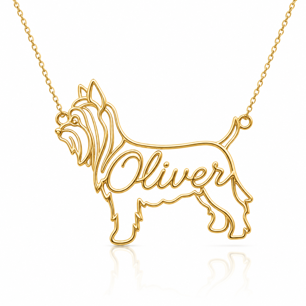 Soulyshine Yorkshire Terrier personalized dog silhouette name necklace in gold - Oliver design