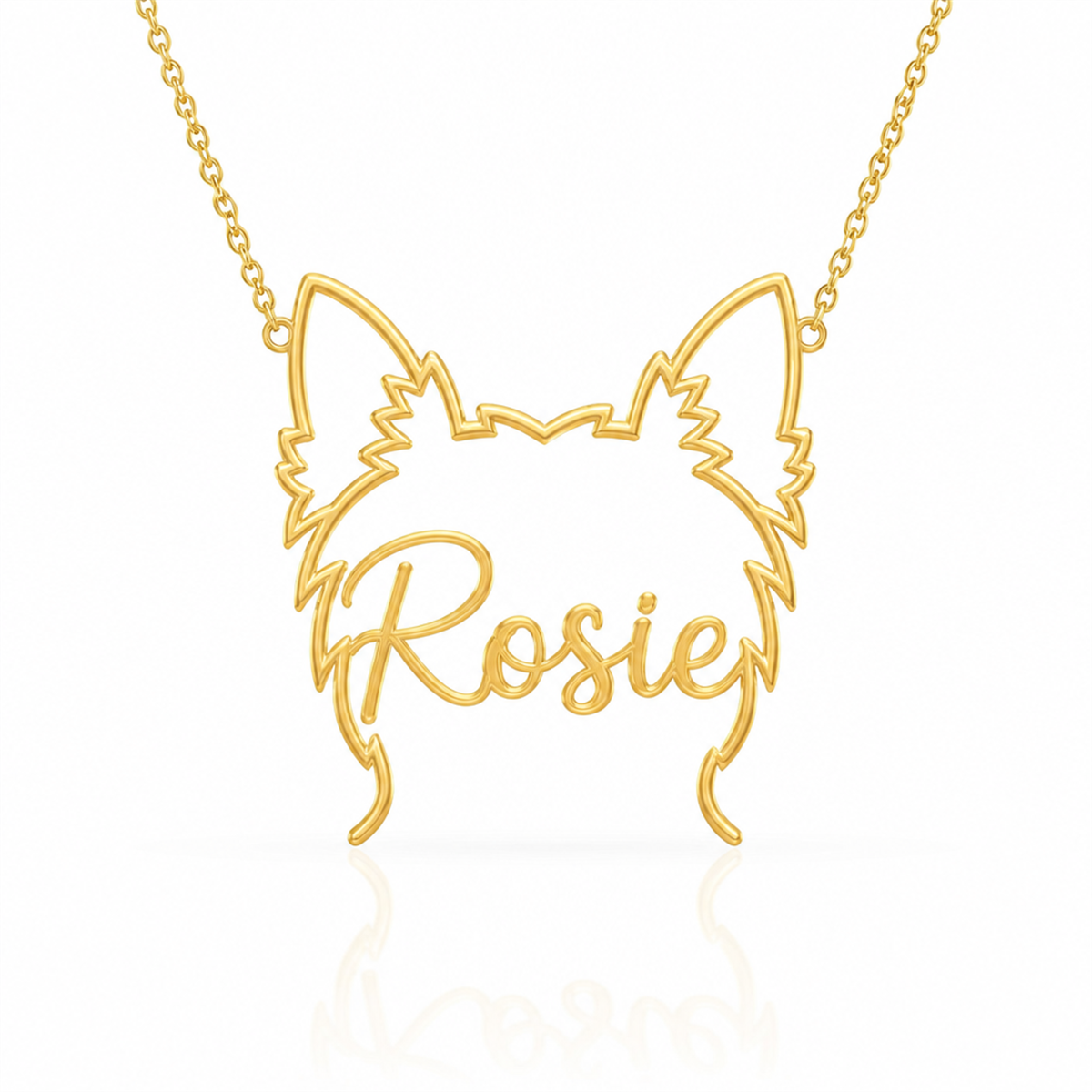 Soulyshine Yorkshire Terrier personalized outline pet face and name necklace in gold