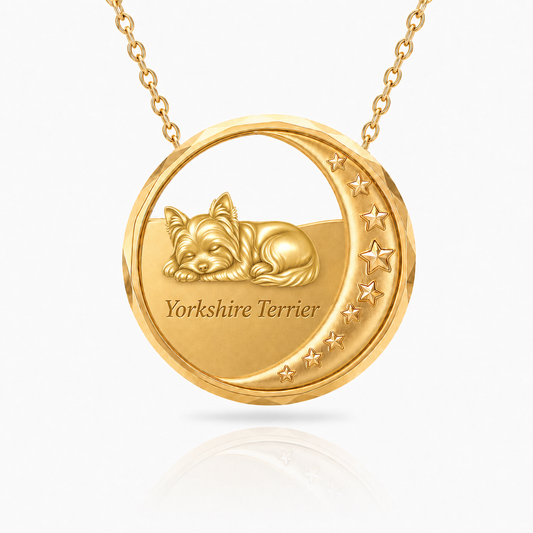 SoulyShine Yorkshire Terrier Starry Slumber – Personalized Pet in The Moon Necklace - 18K Gold Vermeil front